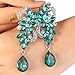 BriLove Women's Wedding Bridal Dangle Earrings Bohemian Boho Crystal Flower Chandelier Teardrop Bling Earrings Emerald Color Silver-Tone