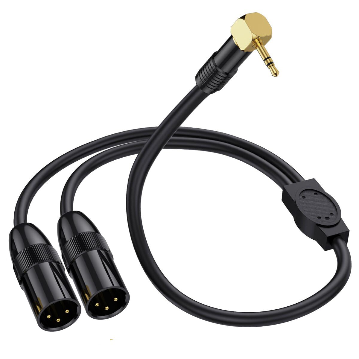 HTGuoji Dual XLR to 1/8 Stereo AUX Cable, Right Angle 90Degree 3.5mm 1/8 inch to Dual XLR Y Splitter Cable for Smartphone,Mp3 Player, Laptop, Speaker, Amplifier, Mixing Console, Microphone (50 cm)