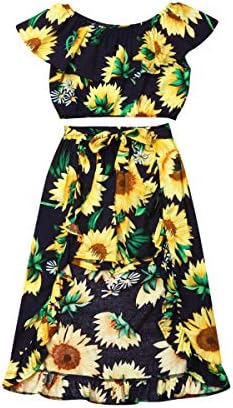 Baby Girls' Sunflower Print Ruffles Off-Shoulder Tops with Shorts Dress Skirts Headband Sets Outfits Clothes