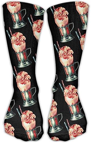 QWEDGTGF Mid Calf Length Socks Strawberry Milkshake Basketball Sports Stockings Boot Crew Socks For Man Women