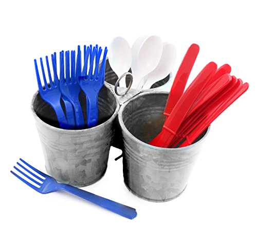Galvanized 3 Metal Bucket Caddy 4" Planter Farmhouse Style With Hanger In Center Great for Gardening, Containing Beverages, and Organizing Utensils by Well Pack Box
