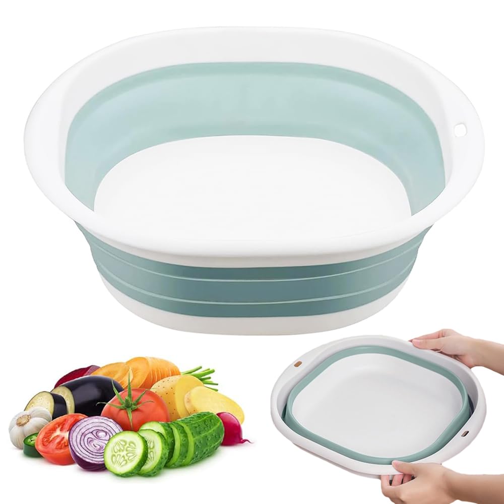 9L Collapsible Round Washing Up Bowl Basin Sink, Plastic Basket Washbasin Multipurpose Outdoor Travel Hygiene Facial Folding Portable Silicone Tub Bucket for Kitchen Camping Caravan Shower-L (Blue)