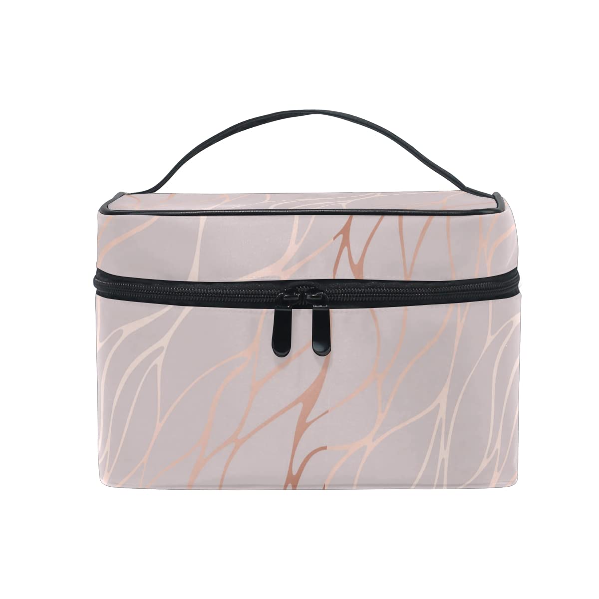 Rose Gold Makeup Bag, Marble Pink Cosmetic Toiletry Storage Organiser Large Travel Handle Vanity Case with Compartments for Teenage Girl Women Lady