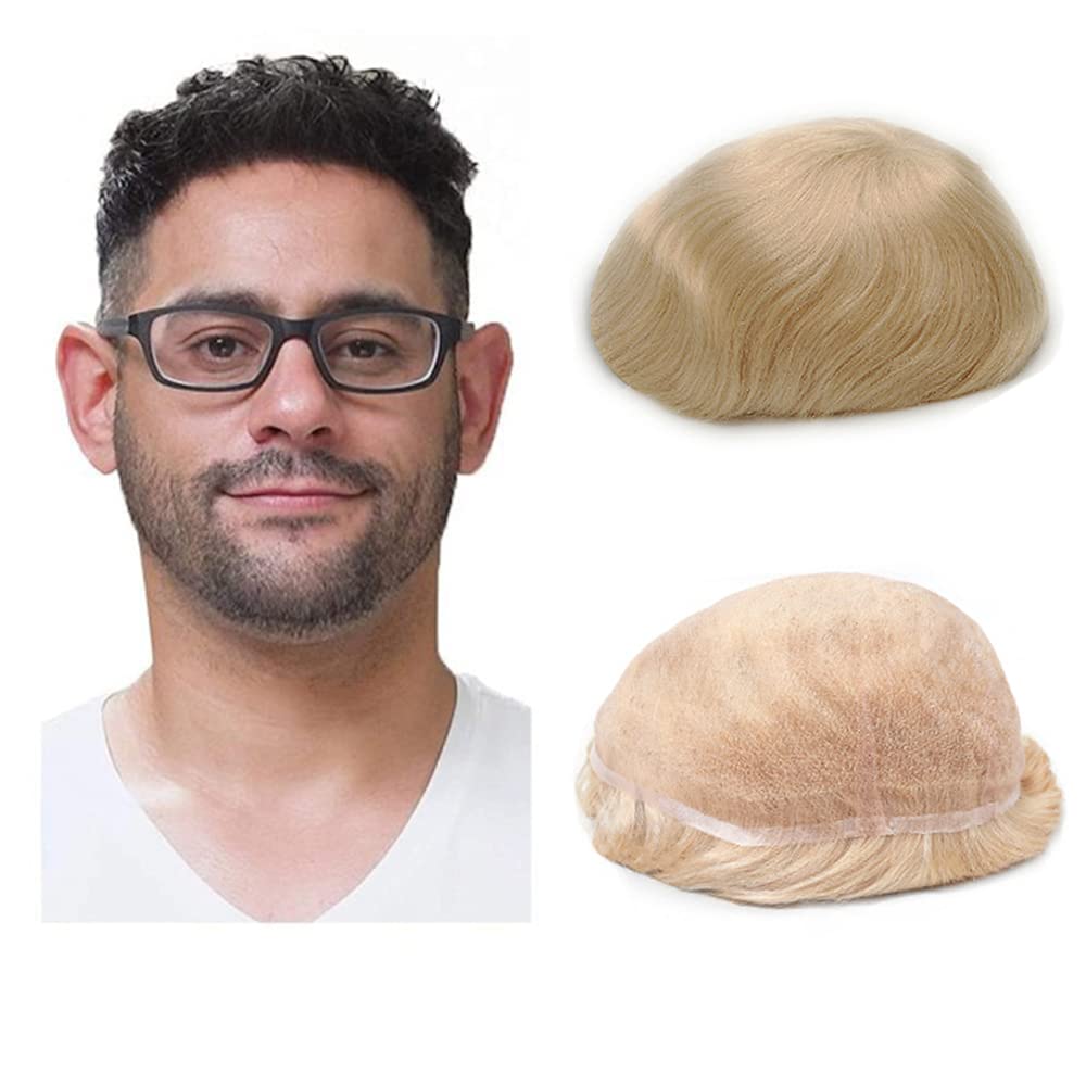 Lordhair Men's Toupee Full French Lace Hair Replacement System, Base Size 8x10 Inch Light Medium Density Hairpiece for Hair Loss Men