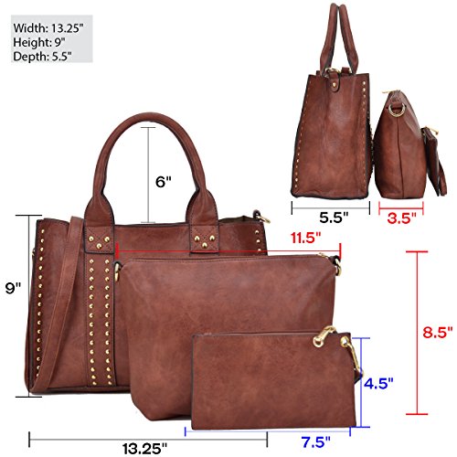 Women Handbag 3 Pieces Set Leather Shoulder Bag Satchel Purse 3 in 1 Simple Design Coffee