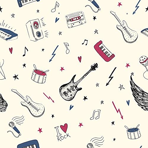 CC Wonderland Soft Pillow Cases Linen Pillow Covers with Invisible Zipper Throw Cushions Covers(1PCS), 18 Inch, Music Symbols, Musical Hand Drawn Doodle, Guitar with Wings, Stereo,Record,Good Gift