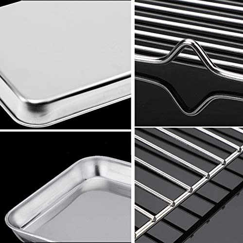 Coobbar Thickened Baking Sheet with Cooking Rack Set, Compact Stainless Steel Baking Pan and Cooling Rack, Heavy Duty Quality & Mirror Finish & Easy Clean & Dishwasher Safe (2 sets, 4 pieces)