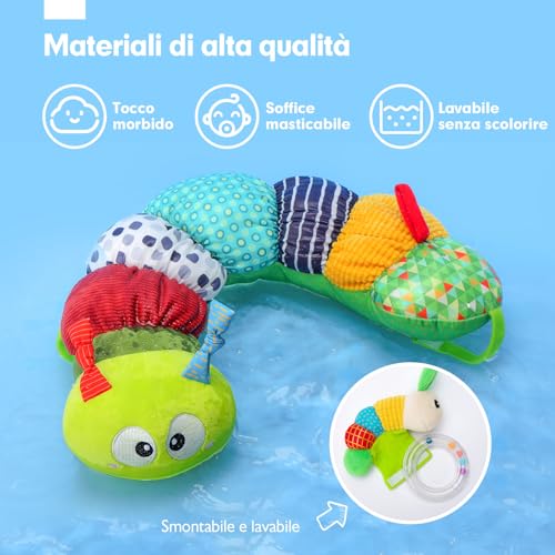 hahaland Baby Toys 0-3 6 9 Months, 4 in 1 Tummy Time & Sitting Support & Caterpillar Mat & Gym, Baby Girl with Mirror and Rattle, Sensory Toy for Newborns, Early Development