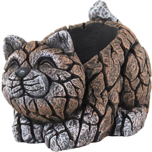 Divas World Decorative Cat & Dog Shaped Cement Planters Indoor/Outdoor Durable Concrete Animal Flower Pots for Home Garden Patio Unique Pet Lovers Gift Idea (Cement Planter Cat 28cm - Brown)