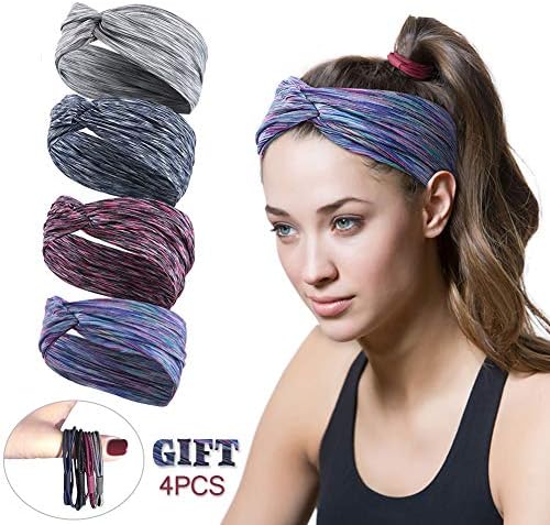 Workout Headbands for Women & Men, Anti-Slip Wicking Sweat Bands Elastic Cotton Sport Headband for Yoga Fitness Tennis Running Gym Cycling Basketball, fits All Men and Women