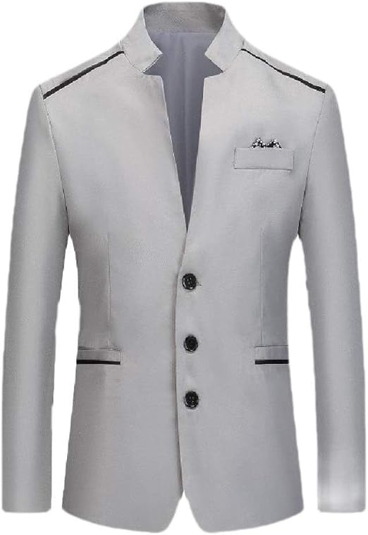 ForeverGod Men Single Breasted Standup Collar Business Fit Blazer Suit