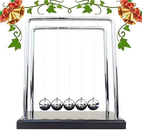 newton's cradle metal balance ball, Black Wooden Base, Stainless Steel Holographic Physics Science Kit, pendulum balls Theory Tools, Teachers, Student, Office or child balance ball toy (Packing Box)