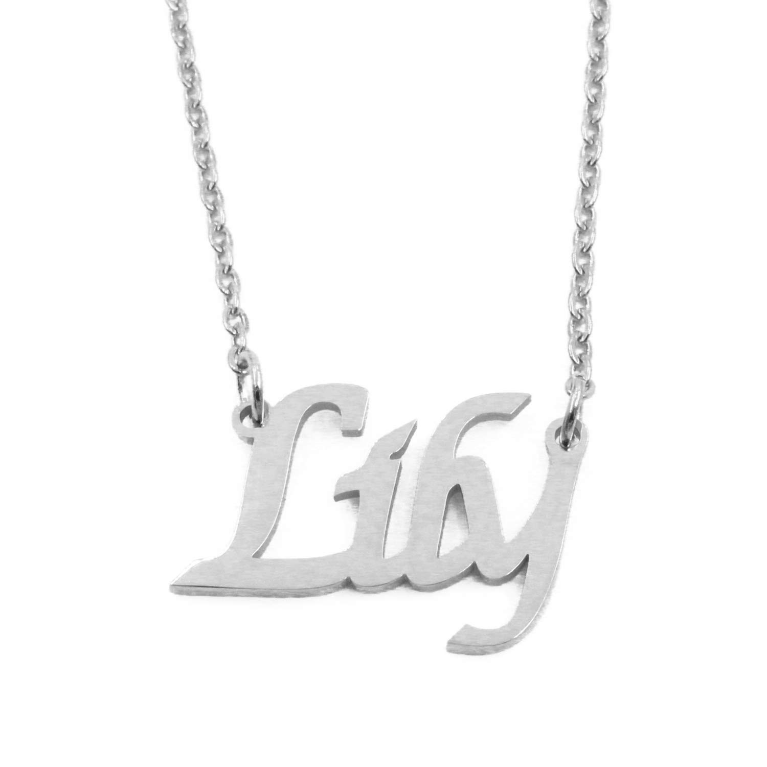 Kigu Lily Personalised Name Necklace Adjustable Chain - Silver Tone - Custom Jewellery - Incl Gift Packaging