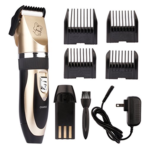 LUKDOF Dog Clippers, Waterproof Electric Dog Trimmer Rechargeable Low Noise Dog/Cat Shaver Pet Grooming Kits Hair Clippers Tool, 4 Guard Combs and 2 Rechargeable Battery - Thumbnail 6