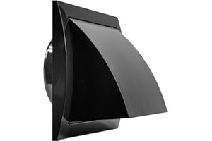 Repa Market 4 Inch / 100 mm Exhaust Hood Vent with Rain Cover & Backdraft Damper – Black ABS Plastic Wall Duct Cap – Exterior