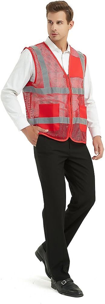 TOPTIE Pack of 5 Wholesale Unisex Volunteer Vest Safety Reflective Running Cycling Vest with Pockets: Clothing