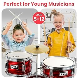 Pyle Kids Drum Set, 3 Piece Beginner Junior Drummer