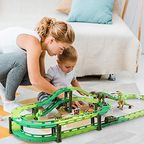 image for Tencoz Dinosaur Train Track, Race Track Dinosaur Toy Race Car Flexible