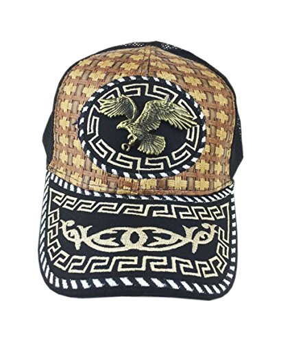 Aesthetinc Bronzed Metal Soaring Eagle Design Straw Trucker Hat Cap (Black)