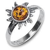 Honey Amber Sterling Silver Sun Small Ring Sizes 4,5,6,7,8,9,10,11,12