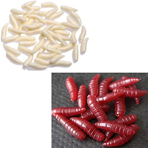 Fishing Accessory Red/white 50pcs 1.6cm Maggot Grub Soft Fishing Baits Pesca Artificial Lures Worms Fishing Lures