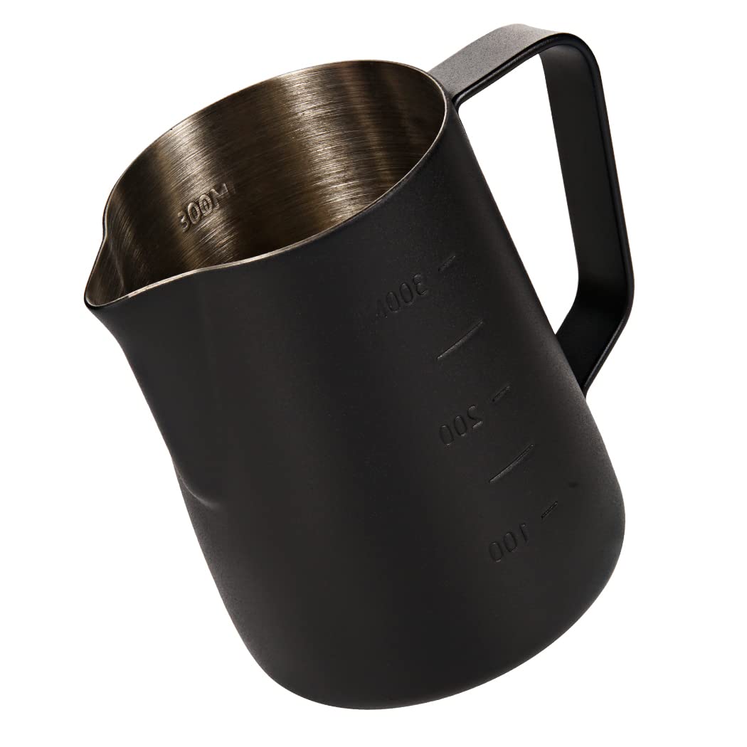 Dianoo Espresso Steaming Pitcher 350ml, Milk Frothing Pitcher Stainless Steel With Measurement, Milk Frothing Cup, Coffee Jug, Latte Art, Black