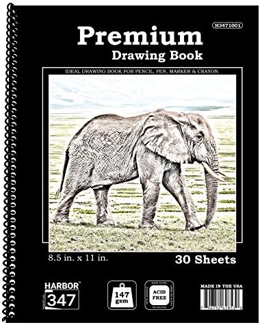 Harbor 347 Premium Drawing Book (Sketchbook), 8.5 in. X 11 in., 30 Sheets, Acid Free 147 gsm Paper, Proudly Made In The United States