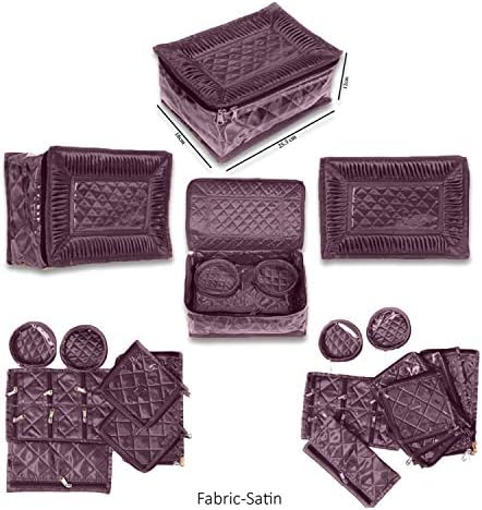 Berry Collection Very Attractive Jewellery Kit/Make up Kit/Box with 12 Pouches in Heavy Quilted Satin (Random Colour Will be Shipped)