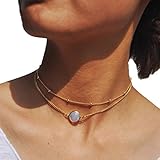 LittleB Simple beads choker Opal pendant double layered Necklace for women and girls.