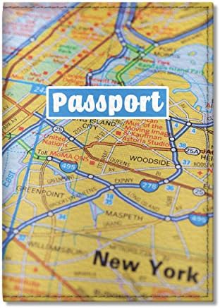 Quttie, Travel Vegan Eco Leather Passport Cover for Women, Men (New York Map)