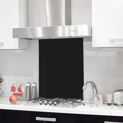 BELOFAY 60x70cm Black Tempered Glass Kitchen Hob Splashback 6mm Heat Resistant