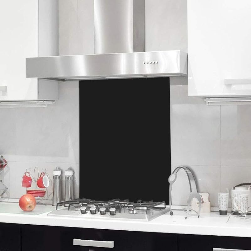 BELOFAY 60x70cm Black Tempered Glass Kitchen Hob Splashback 6mm Heat Resistant