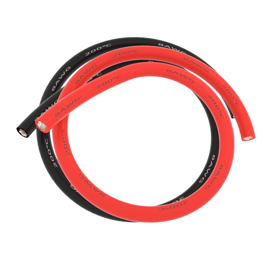 BNTECHGO 8 Gauge Silicone Wire Ultra Flexible 6 ft high temp 200 deg C 600V 8 AWG Silicone Wire 1650 Strands of Tinned Copper Wire Stranded Wire Model Cable Black and Red Each Color 3 ft