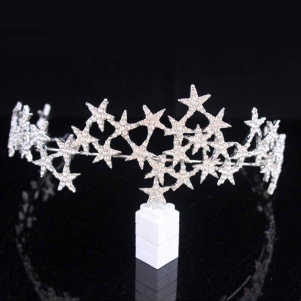 Bride Wedding Crystal Rhinestone Star Crown Hair Accessories for Women (White) - Image 3