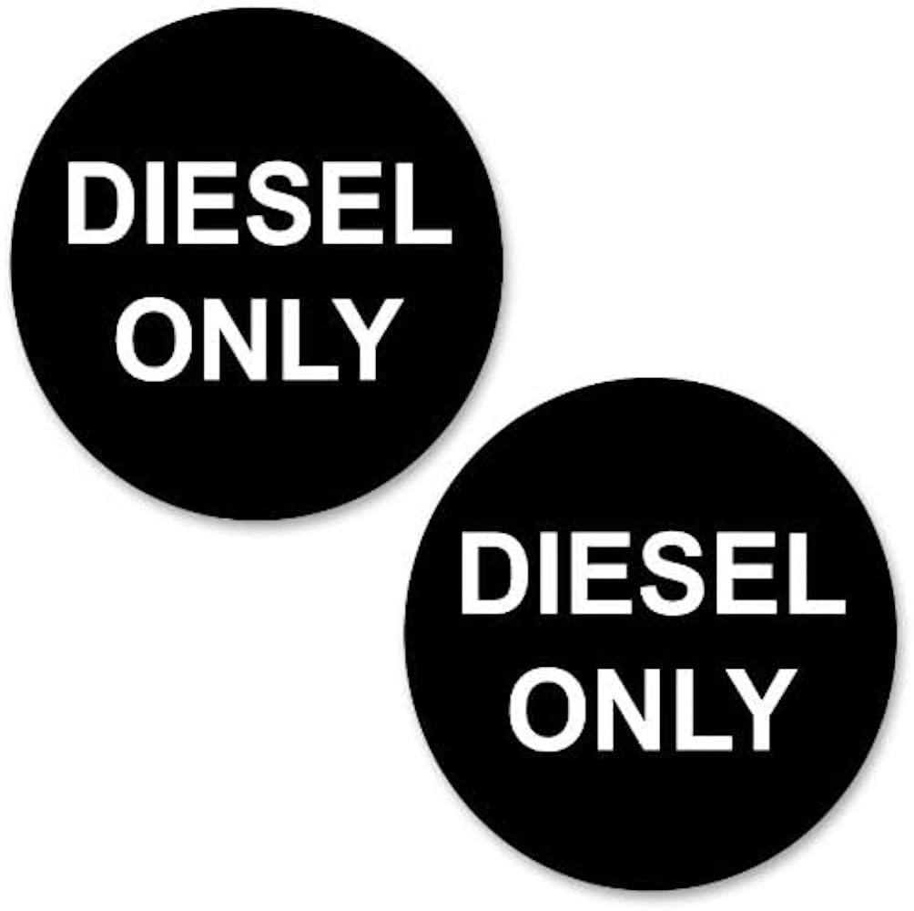DIESEL ONLY (50mm) Stickers - Pack of 2 | Round Diesel Fuel Reminder for Diesel Tank | Fuel Flap Fuel Type Self Adhesive Fuel Spill Resistant Reminders for Car, Van