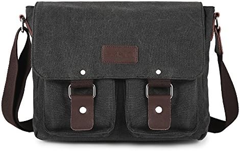 SMRITI 14-Inch Canvas Messenger Bag Laptop Satchel for School (Black1)