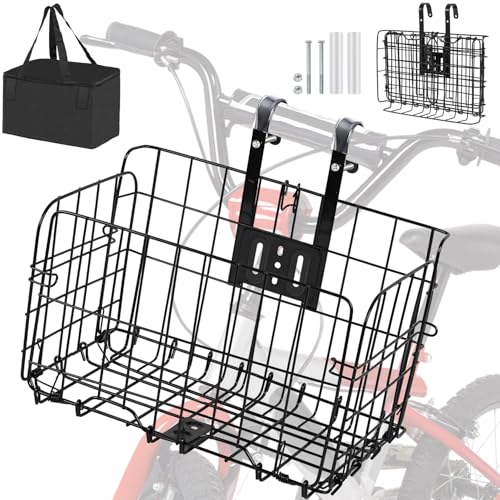 Cesta de Bicicleta Frontal Dobrável, Estrutura de Ferro, Tecido Oxford, Preta, Compatível com Bicicletas Adultas