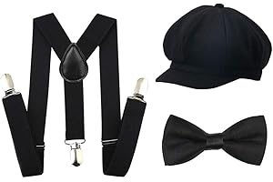 ICEVOG Kids Boys Suspenders and Bow Tie Set 1920s Great Gatsby Gangster Newsboy Hat Cap Costume Accessories
