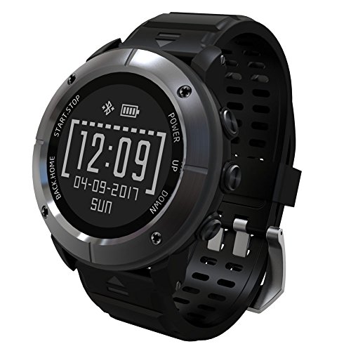 UWear GPS Smart Watch,Bluetooth IP68 Waterproof Stainless Steel Smart Watch,Black Smart Men Watch with Global Positioning System,Heart Rate,Compass,Pedometer for IOS Iphone,Android(Grey)