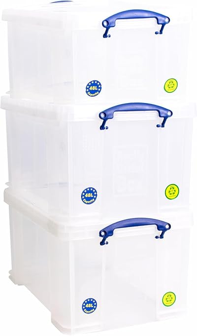 Really Useful Box 48 Litre Clear Pack of 3 Storage Boxes
