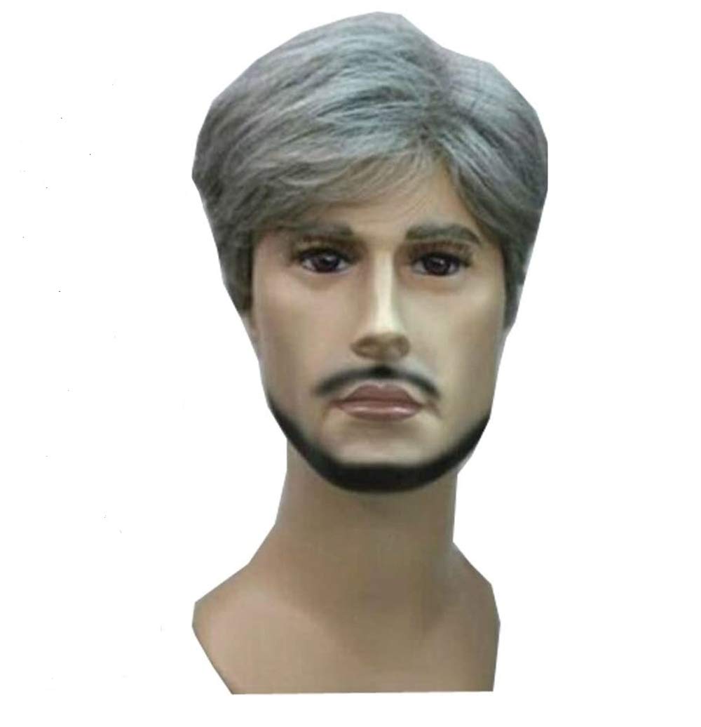 KOLIGHT Hot Fashion Short Curly Gray Gloomy Flaxen Men Wigs Natural Looking Synthetic Hair Wig