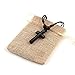 HZMAN Handmade Carved OX Bone Black Color Cross Pendant Necklace Hemp Rope Resizable