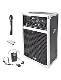 ?Sistema Inalámbrico PA Pyle PWMA170 con doble canal de 400 Watt, con USB SD MP3, 2 micrófonos inalámbricos VHF (1 Lavalier, 1 Handheld)