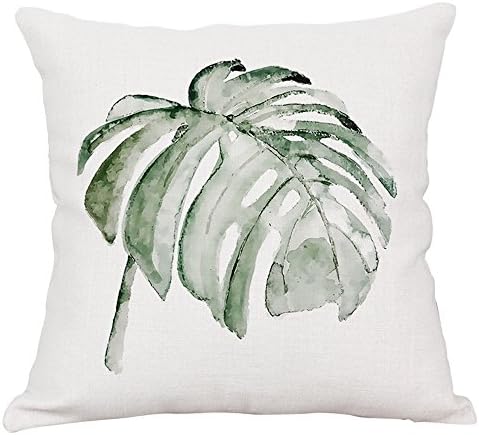 SYH003 Cotton Linen Square Decorative Throw Pillows Fern Leaf Pattern Cushion Pillow 18x18Inch