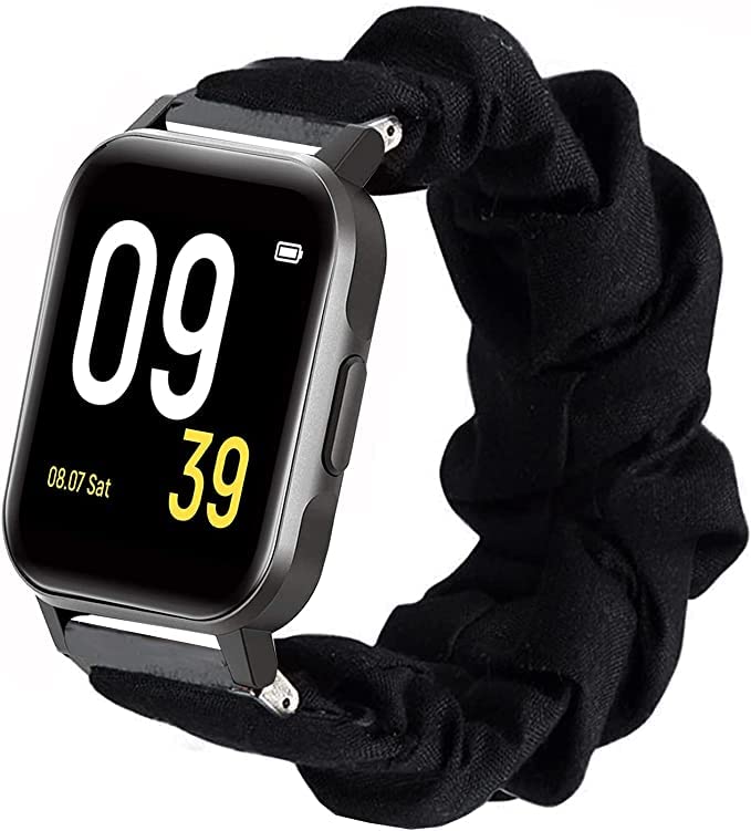 Compatible for SoundPEATS Smart Watch Bands, onetuo Fabric Elastic Scrunchie Elastic Watch Band Women Cute Replacement Straps for SoundPEATS Smart Watch Fitness Tracker (Black)