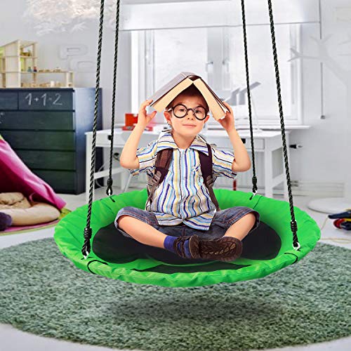 40" Saucer Tree Swing Set For Kids Adjustable Hanging Ropes With Straps For Outdoor Indoor Backyard Playground Flying Saucer Waterproof Saucer Accessories Included, 2 Years Warranty(Green) - Thumbnail 5