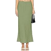 Teddify Women's Linen Drawstring Maxi Skirt High Waisted Flowy Flared A-Line Long Skirts with Lining
