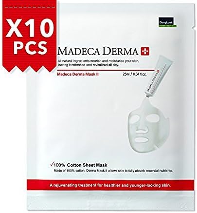 Face Mask Sheets [Madeca Derma] (10 Treatments), Full Facial Peel Off Disposable Sheet with Organic Centella Asiatica Extract Leaf Water, 100% Cotton - Centellian 24 (US Ver.)