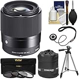 Sigma 30mm f/1.4 Contemporary DC DN Lens with 3 Filters + Lens Pouch + Tripod + Kit for Sony Alpha E-Mount Cameras