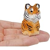 Selsela Hand-Carved Tiger Figurine - Miniature Wooden Bengal Cat Statue, Striped CWildlife Sculpture, Handmade Animal Decor & Collectible Gift